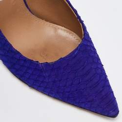 Salvatore Ferragamo Blue Python Embossed Leather Pointed Toe Pumps Size 40.5