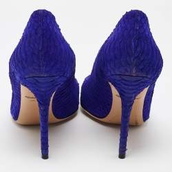 Salvatore Ferragamo Blue Python Embossed Leather Pointed Toe Pumps Size 40.5