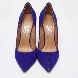 Salvatore Ferragamo Blue Python Embossed Leather Pointed Toe Pumps Size 40.5