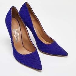 Salvatore Ferragamo Blue Python Embossed Leather Pointed Toe Pumps Size 40.5