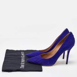 Salvatore Ferragamo Blue Python Embossed Leather Pointed Toe Pumps Size 40.5