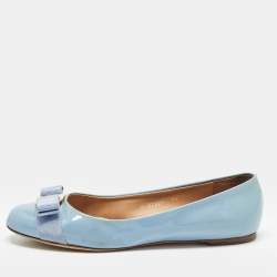 Salvatore Ferragamo Blue Patent Leather Varina Flat Ballets Size 38