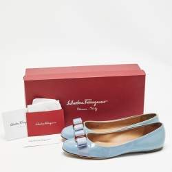 Salvatore Ferragamo Blue Patent Leather Varina Flat Ballets Size 38