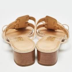 Pre Owned Salvatore Ferragamo Cream Leather Buckle Detail Strappy Sandals Size 41