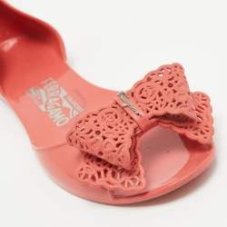 Pre Owned Salvatore Ferragamo Pink Jelly Prieta Bow Flats Size 37.5