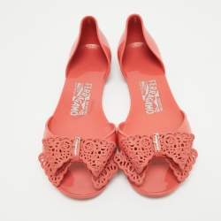 Pre Owned Salvatore Ferragamo Pink Jelly Prieta Bow Flats Size 37.5