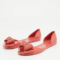 Pre Owned Salvatore Ferragamo Pink Jelly Prieta Bow Flats Size 37.5