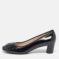 Pre Owned Salvatore Ferragamo Black Patent Leather Pumps Size 37.5