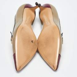 Salvatore Ferragamo Tri Color Python Embossed and Patent Leather Pointed Toe Pumps Size 38