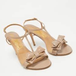Pre Owned Salvatore Ferragamo Beige Leather Gabriele Ankle Strap Sandals Size 40