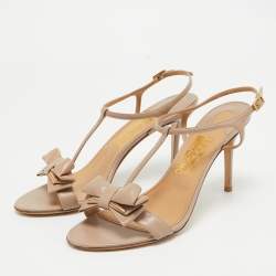 Pre Owned Salvatore Ferragamo Beige Leather Gabriele Ankle Strap Sandals Size 40