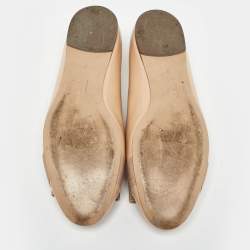 Pre Owned Salvatore Ferragamo Beige Patent Leather Varina  Ballet Flats Size 37.5