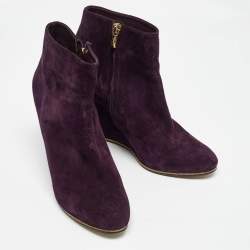 Pre Owned Salvatore Ferragamo Purple Suede Wedge Ankle Boots Size 37