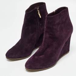 Pre Owned Salvatore Ferragamo Purple Suede Wedge Ankle Boots Size 37