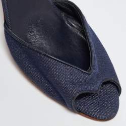 Salvatore Ferragamo Blue Denim and Snakeskin Leather Sandals Size 37.5