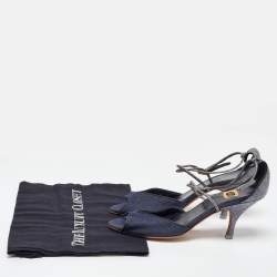 Salvatore Ferragamo Blue Denim and Snakeskin Leather Sandals Size 37.5