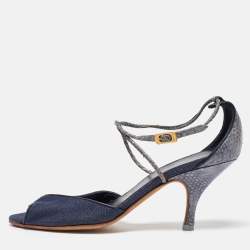 Salvatore Ferragamo Blue Denim and Snakeskin Leather Sandals Size 37.5