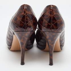 Salvatore Ferragamo Brown Quilted Patent Leather Vara Bow Platform Pumps Size 38.5