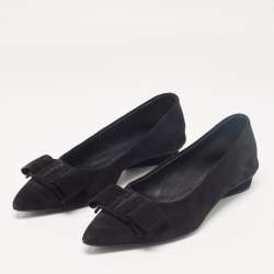 Salvatore Ferragamo Black Suede Viva Bow Ballet Flats Size 37.5