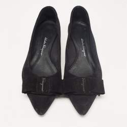 Salvatore Ferragamo Black Suede Viva Bow Ballet Flats Size 37.5