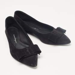 Salvatore Ferragamo Black Suede Viva Bow Ballet Flats Size 37.5