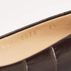 Pre Owned Salvatore Ferragamo Brown Embossed Croc and Suede Vara Bow Pumps 39