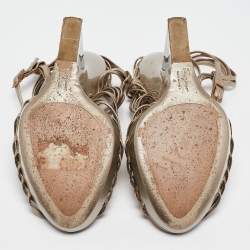Salvatore Ferragamo Metallic Leather Wedge Sandals Size 39.5