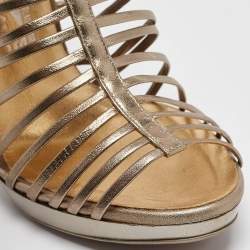 Salvatore Ferragamo Metallic Leather Wedge Sandals Size 39.5
