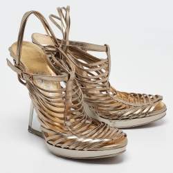 Salvatore Ferragamo Metallic Leather Wedge Sandals Size 39.5