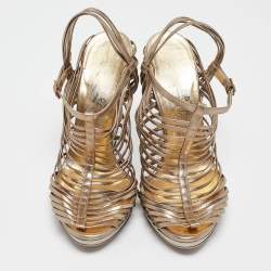 Salvatore Ferragamo Metallic Leather Wedge Sandals Size 39.5