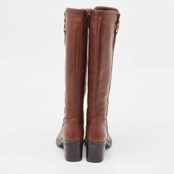 Pre Owned Salvatore Ferragamo Brown Leather Knee Length Boots Size 37.5