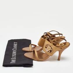 Salvatore Ferragamo Gold Canvas and Leather Ankle Strap Sandals Size 38