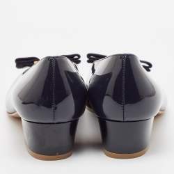 Pre Owned Salvatore Ferragamo Navy Blue Patent Leather Vara Bow Pumps Size 39