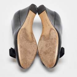 Pre Owned Salvatore Ferragamo Black Patent Leather Flo Vara Wedge Pumps Size 35