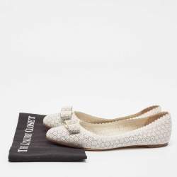 مملوكة مسبقًا Salvatore Ferragamo White Perforated Leather Varina Ballet Flats Size 39.5
