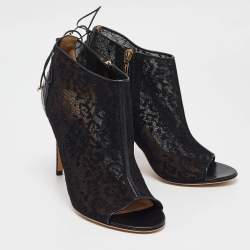 Salvatore Ferragamo Black Lace and Python Nufus Open Toe Booties Size 39.5