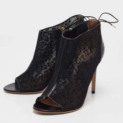 Salvatore Ferragamo Black Lace and Python Nufus Open Toe Booties Size 39.5