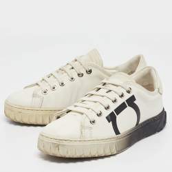Pre Owned Salvatore Ferragamo White Leather Cube 8 Logo Sneakers Size 36