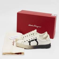 Pre Owned Salvatore Ferragamo White Leather Cube 8 Logo Sneakers Size 36