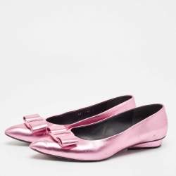 Salvatore Ferragamo Metallic Pink Leather Viva Bow Ballet Flats Size 40