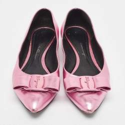 Salvatore Ferragamo Metallic Pink Leather Viva Bow Ballet Flats Size 40