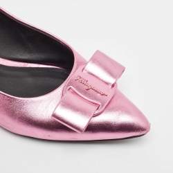 Salvatore Ferragamo Metallic Pink Leather Viva Bow Ballet Flats Size 40