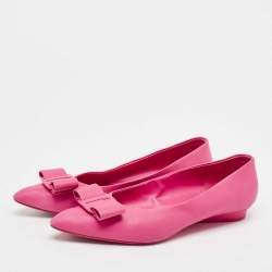 Salvatore Ferragamo Pink Leather Viva Bow Ballet Flats Size 40