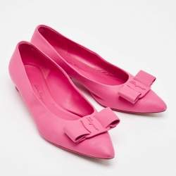 Salvatore Ferragamo Pink Leather Viva Bow Ballet Flats Size 40