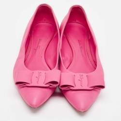 Salvatore Ferragamo Pink Leather Viva Bow Ballet Flats Size 40