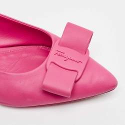 Salvatore Ferragamo Pink Leather Viva Bow Ballet Flats Size 40