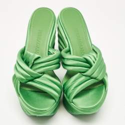 Pre Owned Salvatore Ferragamo Green Satin Platform Sandals Size 38.5