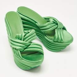 Pre Owned Salvatore Ferragamo Green Satin Platform Sandals Size 38.5