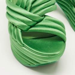 Pre Owned Salvatore Ferragamo Green Satin Platform Sandals Size 38.5