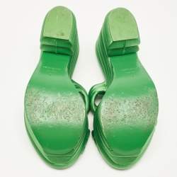 Pre Owned Salvatore Ferragamo Green Satin Platform Sandals Size 38.5